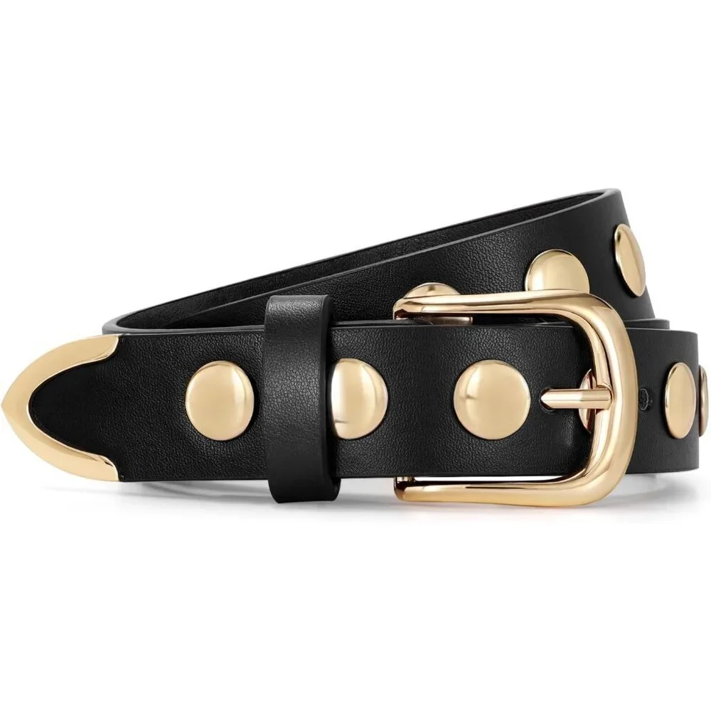Women's Black Fashion Leather Belt Punk Studded Belt for Jeans Pants Dresses